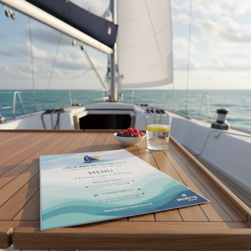 wellness retreat menu onboard a Beneteau First sailing boat